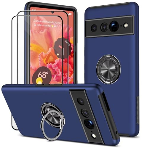 Dechyi hülle für Google Pixel 7 Pro (6.7) und 2 Stück Displayschutzfolie Handyhülle mit Ringhalterung stoßfest, Kratzfest strapazierfähig Schutzhülle Blau