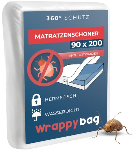 WRAPPYBAG Coprimaterasso Impermeabile Antiacaro e Cimici – Fodera per Materasso Senza Trattamenti Chimici – Per materassi 90x200 – Disponibile in 15 Dimensioni e Altezze