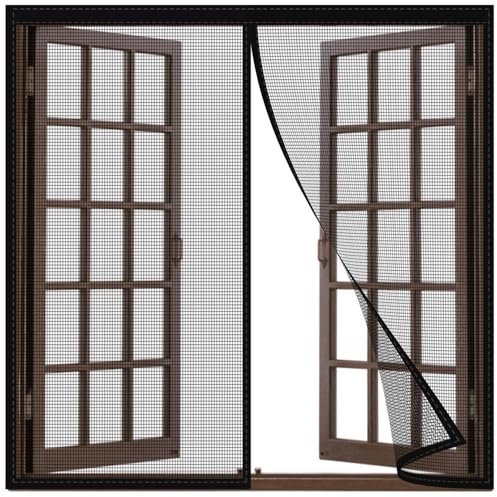 Küche Magnet Fliegengitter Fenster,140x65cm Insektenschutz Fliegenvorhang Moskitonetz Magnetvorhang,Lamellenvorhang Magnetverschluss Schwarz
