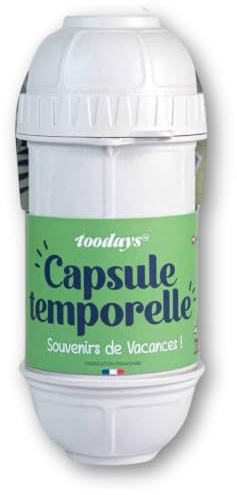 Capsule temporelle pour les souvenirs de vacances – Activité ludique | Étanche et robuste, reliée à l’application toodays.me, localisation, date de réouverture, fabriquée en France