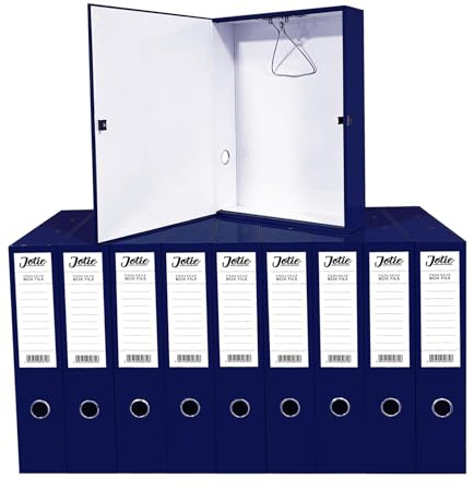 Box File with Lockspring Ring Pull & Catch Glossy Finish 75mm Spine Ideal Document Organiser for Office School Paperwork Storage Foolscap Box Files Pack of 10 (Navy Blue)