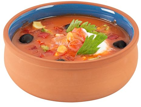 Restaurantware-Terra Tek 17 Ounce Terracotta Cazuelas, 2 Blue Glazed Clay Pots For Cooking - Oven-Ready, Microwavable, Terracotta Serving Pots, Dishwashable, For Cooking And Serving