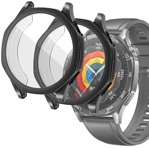 sciuU Protective Case compatible with Huawei Watch GT 5 46mm, [2 Pack] All-around Flexible TPU Case with Built-in Screen Protector, Soft Frame & Shockproof Cover fit GT5 Smartwatch - Black + Black