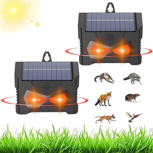 WUGEIN 2 Pièces Répulsif Ultrasons pour Animaux, Lampe LED Rouge Solaire Peut être Suspendue, Protection Contre Les Animaux Sauvages comme Le Sanglier Raton Laveur Adapté pour Jardin, Garage, Patio