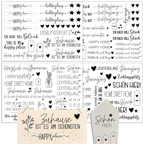 Hongma Rub On Sticker ca.A5 14x19cm Lieblingsplatz 4PCS Sprüche für Raysin | Rub On Folie Rubons Aufkleber Transferfolie für Raysin für Keraflott Gips Möbel Glas Holz DIY (Lieblingsplatz Muster)