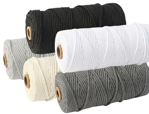 HSTWODE 1/5 Stück Baumwollseil,4mm farbiges Makramee-Seil, Bunt Baumwollseil,5 Farben Makramee-Garn, zum Aufhängen, DIY Handwerk, Basteln, Stricken (5 Farben)