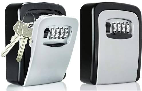 CROING 2 pcs - Key Safe Wall Mounted,Key Lock Box with Combination Lock, 4-Digit Code, Black and Grey