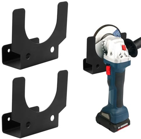 2 Pezzi Supporto Smerigliatrice Angolare, Supporto a Parete per Utensili con Portacavi, Rack Organizzatore per Smerigliatrici, Levigatrici e Attrezzi da Taglio, Nero