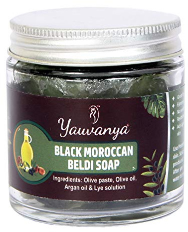 Yauvanya Savon noir marocain Beldi 100g Savon traditionnel Hammam à l'huile d'olive et d'argan