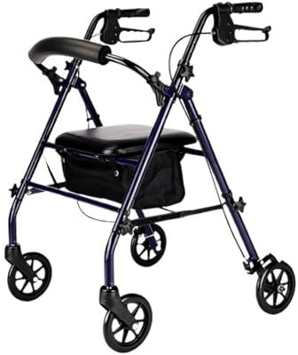 Silla de máquina de desplazamiento Andador con ruedas de 4 ruedas con asiento, andador con ruedas de aluminio, altura ajustable, ligero, plegable, con soporte for cesta Máquina de transferencia
