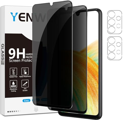 Yenwen Sichtschutzfolie für Samsung Galaxy A33 5G für Panzerglas, 2 Stück Sichtschutz und 2 Stück Kameraschutz, 9H Härte Privacy Schutzfolie Folie Anti Spy Blickschutzfolie