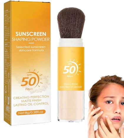 Polvo de ajuste de protector solar mineral, Translucent Mineral Brush Powder, polvo de cepillo translúcido 2025, polvo de protección solar con SPF50, control de aceite, acabado mate natural (1Pcs, 8g)