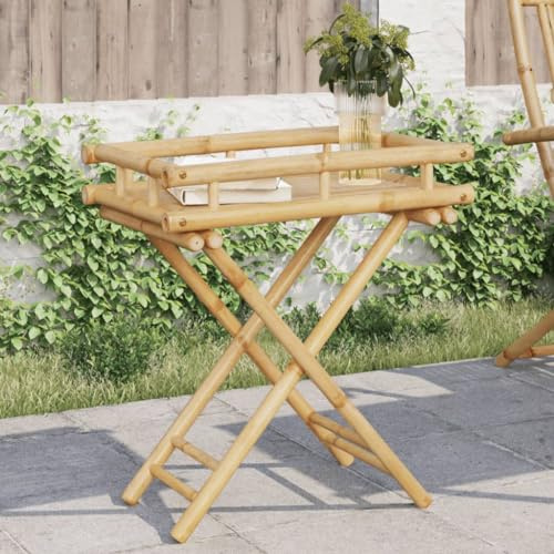 Snsowed Tavolino Vassoio Pieghevole 60x40x68 cm in bambù,Tavolino,Tavolino Salotto,Tavolino Esterno,Tavolini da caffè per Soggiorno-366455
