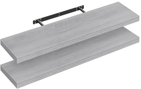 WOLTU Mensola da Muro Rettangolare Scaffale Libreria a Parete Decorazione per Cameretta Ufficio Porta CD/Dvd in Legno Rovere grigio 90cm, Set di 2, RG9370grei-2