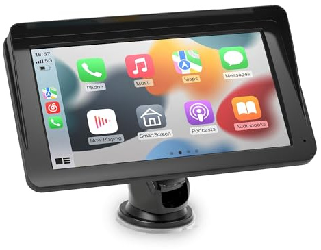 CarPlay Voiture, Portable CarPlay & Android Auto sans Fil, 7 Pouces Ecran Tactile,Autoradio Portable avec Assistant Vocal et Fonction d'appel, adapté à Divers Véhicules(7 Pouces)