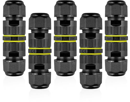 Malajess Kabelverbinder Wasserdicht IP68, 3-Polig für Ø5-8 mm Kabeldurchmesser Wasserdichte Abzweigdose, Kabelmuffe Wasserdicht (5 Stück Schwarz)