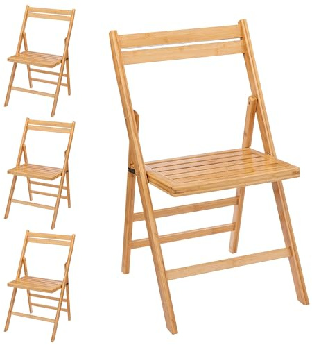 Spetebo Bambus Klappstuhl Natur belastbar bis 120 kg - 4er Set - Küchen Stuhl klappbar aus FSC Holz - klassischer Holzstuhl für den Hausgebrauch