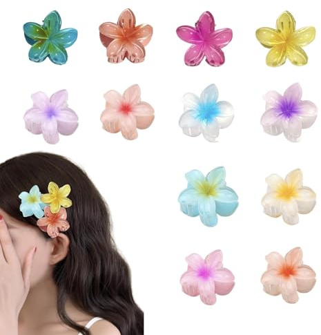 12 Piezas Pinza Pelo Flor Hawaianas, Pinzas Para el Cabello Con Flores, Clips de Garras de Flores para Mujer, Plástico Antideslizantes para Cabello Grueso y Fino Accesorios Para el Cabello Para(4cm)