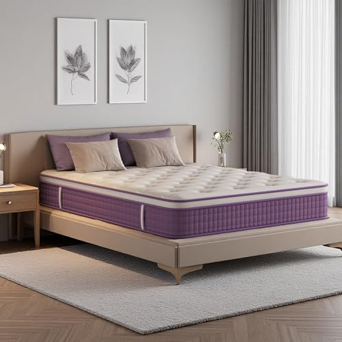 Nelaukoko 12 Inch Queen Mattress in a Box, Purple Hybrid Mattress with Gel Memory Foam and Pocket Springs for Motion Isolation, Pressure Relief, Medium Firm, CertiPUR-US Certified