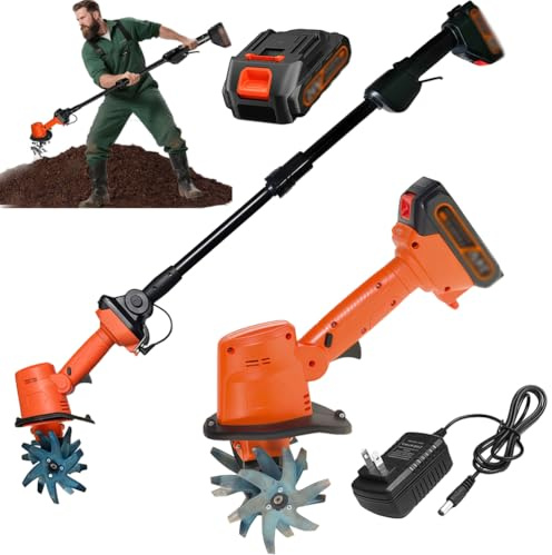 PRMTYUP Motozappa Elettrica A Batteria da 21 V, Zappatrice Portatile da 4 Pollici, 235 Giri/Min, Larghezza di Lavoro 10 Cm, profondità di Lavoro 10 Cm, per Giardino, Orto, Serra,with 1 Batteries