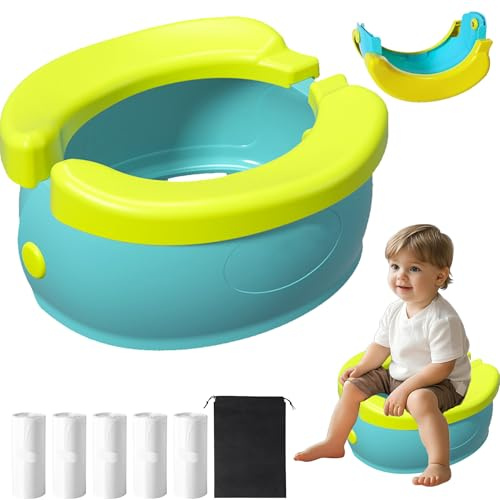 TZEKING Hopfällbar potta, med resväska och 100 engångspåsar, resepotta för barn, Potty Training Toilet, vikbar bärbar potta för resebarn
