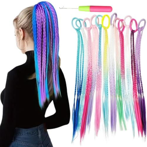 GIEEU 12 ciocche di capelli colorate per bambini, arcobaleno, extension colorate per ragazze, extension per capelli con elastici per feste di compleanno, Halloween, Natale e cosplay