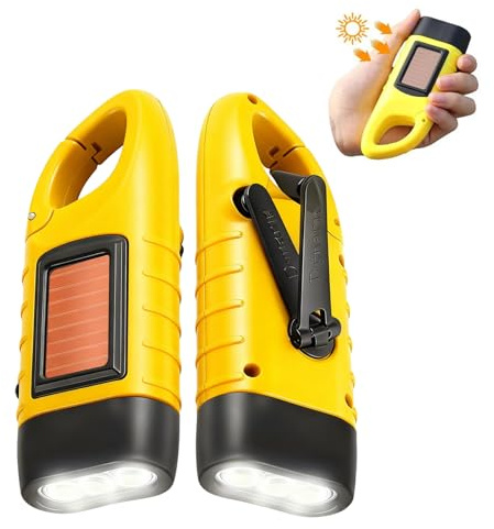 ONGNIUU 2 Pièces Lampe de Poche Solaire, Torche LED Solaire & Manivelle Flashlight Rechargeables, Les Activité en Plein Air Lampe d'urgence [Classe énergétique A+++]