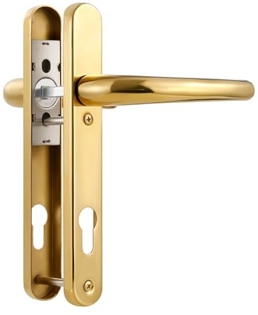 SORWDUERM Pvd Gold Door Handles Set 92mm PZ Centres 122mm Screw Hole Distance 220mm Backplate Length Replacement Door Lever for UPVC Composite Timber Door Stainless Steels