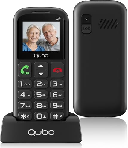 Qubo 4G Seniorenhandy ohne Vertrag |mit SOS-Notruftaste | Rentner Handy Große Tasten | Taschenlampe | Dual-SIM| USB-C | Tastenhandy mit Ladestation | 1,77 Zoll Farbdisplay
