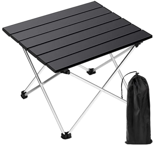 Camping Table, Portable Roll Up Folding Table, Compact Picnic Aluminum Table with Store Bag, 700g Easy to Carry Small Table, 30s Quick Assemble, Ideal for Outdoor Picnic Beach BBQ Hiking Fishing