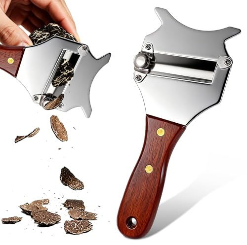 Maylatte raboteuse à truffes à épaisseur réglable – Râpe à truffes en acier inoxydable et râpe à truffes en acier inoxydable avec manche en bois pour truffe, parmesan, chocolat