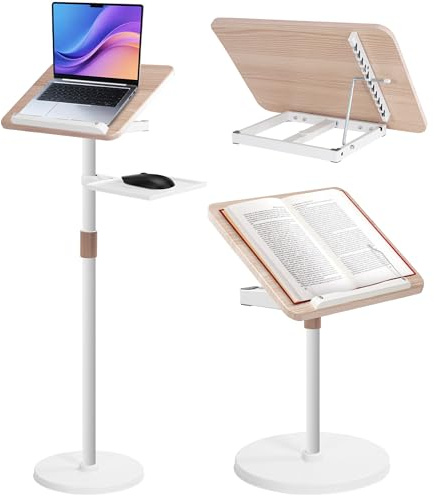 LASUK 2 in 1 Verstellbarer Buchständer, Höhenverstellbar 50-130cm, Weiß