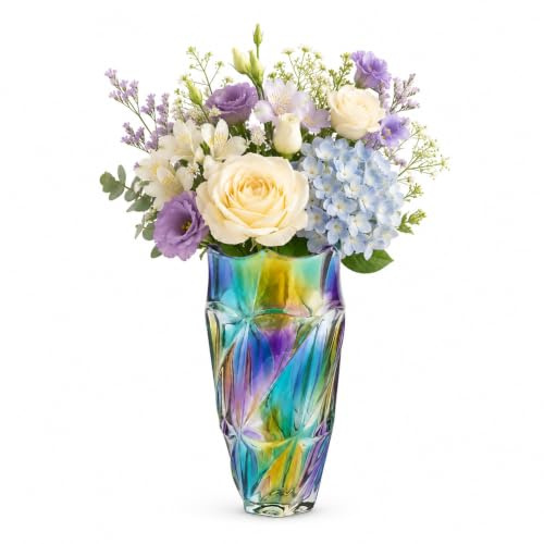 OAMCEG Irisierende Glasvase Dekorative Blumenvase Modernes Nordisches Design Regenbogen Glas Kristalloptik - Große 9.6 inch Deko für Wohnzimmer Tisch Mittelpunkt Hochzeit Geschenk