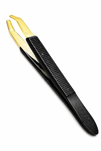 Pinza de Depilar Tipo Cangrejo 9 cm | Acero Inoxidable con Recubrimiento de Titanio | Punta Inclinada Diagonal de Precisión | Mango Plástico Antideslizante | Cejas y Vello Facial