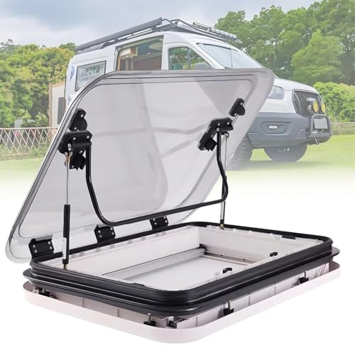 PweKzxt RV Roof Vent Kit, Cut Out RV Caravan Roof Window Hatch W/LED Light, Double-Layer Hollow Acrylic Cover,with Lamp, for RV Caravan Motorhomes 700 * 500mm