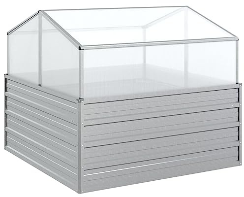 Mini Serre de Jardin, Potager sur Pieds Serre avec Couvercle Jardinière Surélevée 100x100x85 cm Argenté