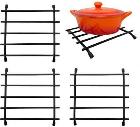 Set of 2 Square Black Metal Trivets, 20cm Heat Resistant Pan Stands Kitchen Hot Pot Coasters Protective Table Mats