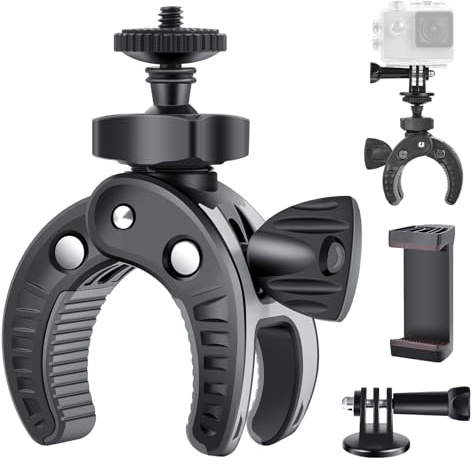 UTEBIT Camera Mount Clamp with 360° Rotataion 1/4 Screw Head + Cell Phone Tripod Mount and Adapter Mount Compatible for Gopro Action Cam Bike Motorcycle Handlebar
