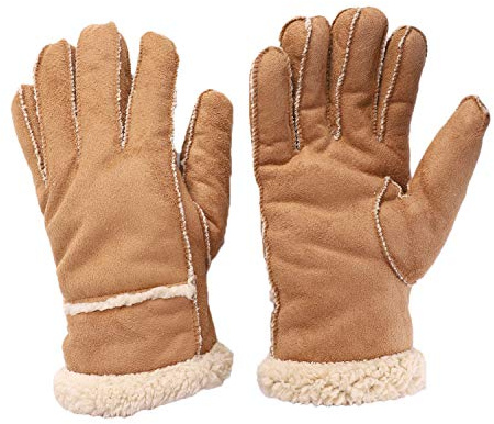 MioCloth Winter Warm Thermal Suede Leather Fleece Lining Riding Gloves Xmas Gift Men, Khaki, One Size