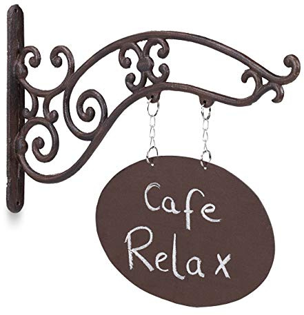 Relaxdays Ladenschild, Antik-Design, zum Beschriften, Schild mit Ausleger, Gusseisen, Bar, Geschäft, Eingang, braun, 1 Stück | Schild mit Ausleger, Gusseisen, Bar, Geschäft, Eingang