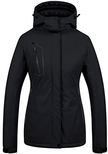 CREATMO US Damen Mountain Wasserdichte Skijacke Winddichte Snowboardjacke Warm Wintermantel Regenmantel, Schwarz, M