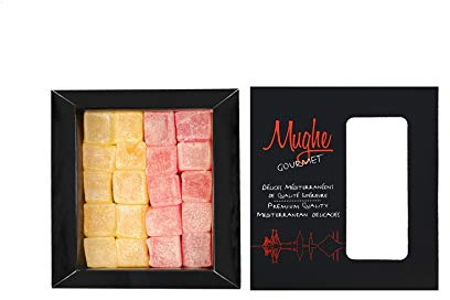 Mughe Gourmet Caja de Regalo Elegante de Delicias Turcas - 200g - Halal, Vegano - Sabores de Rosa y Limón, Snack de Tamaño X-Pequeño - Ideal para el Día del Padre, Cumpleaños, Ocasiones Especiales