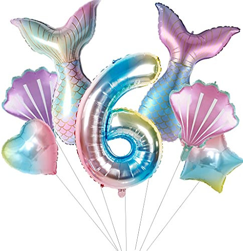Großes Meerjungfrau Luftballons 6 Jahre geburtstag Deko Mädchen Set 6 Jahre Kindergeburtstag Deko Meerjungfrau Folienballon 6. Geburtstag dekoration Mädchen ballons 6 Geburtstag Deko Mädchen(6)