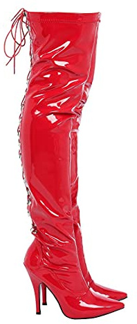 Golden Beads Women thigh high heel boots, Lace-up kinky fetish over the knee heels, elegant shoes with side zip and laces in Back, Ladies faux leather high heel boots (Red Patent, 9 UK, numeric_9)