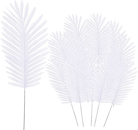 WUHNGD - 12 hojas de palma artificiales tropicales, hojas de palma grandes, helechos de imitación, hojas artificiales para el hogar, fiesta hawaiana, selva, playa, decoración de hojas, color blanco