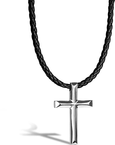 SERASAR Crucifix Läderhalsband för Herrar Korshängande Halsband Korshalsband för Män Crucifix Halsband Män Korsläderhalsband Silverhalsband Present till Pojkvän
