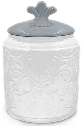 Biscottiera in ceramica con tappo grigio barattolo contenitore 82081 ideale come regalo natalizia o come oggetto di sicuro impatto nella tua cucina per conservare svariati oggetti.
