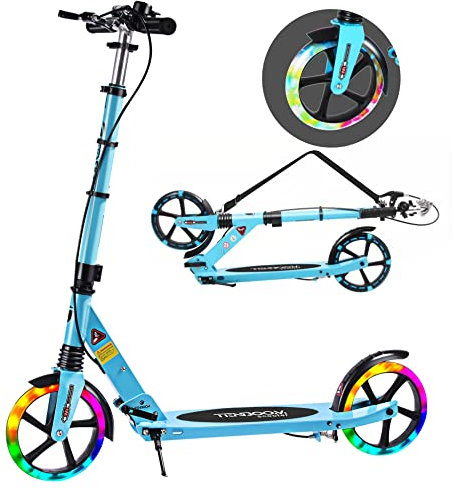 TENBOOM Patinete para niños de 10 años, para adultos, 2 frenos, ruedas de aluminio de 200 mm, altura ajustable