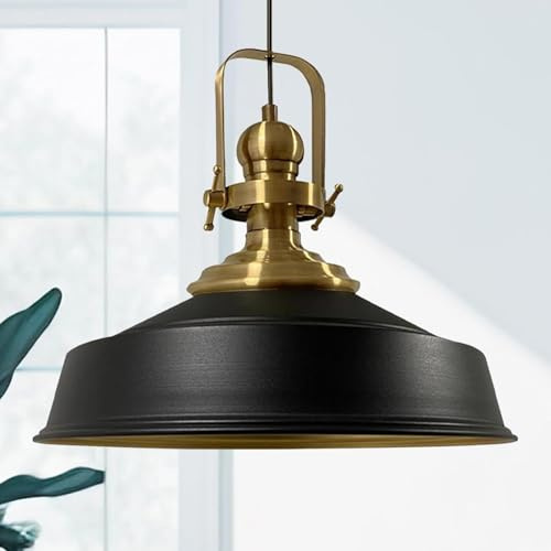 bamyum Asletl Pendelleuchte Schwarz Gold Metall Ø40 cm, Küchenlampe Hangend, Hängelampe Esstisch Vintage E27, Wohnzimmerlampe Industrial