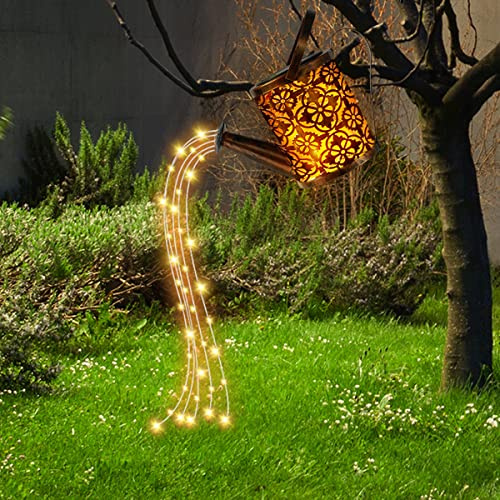 Solar Gießkannen-Lichter, Garten LED Licht wasserdichte Lichterkette Wasserfall Lichterkette Retro Metall Garten Lichterkette Garten Ornamente Outdoor (mit Halterung & Cascading Lights)